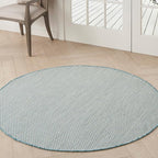 Nourison Home Courtyard Ivory Aqua 4' x Round Area Rug - Easy Clean, Non Shedding, Bed Room, Living Room, Dining Room, Kitchen (4' x Round)