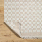 Mark&Day Wool Rugs, 4x6 Clinten Solid and Border Tan Checkered Rug, Tan Ivory Carpet for Living Room, Bedroom or Kitchen (3'6" x 5'6")