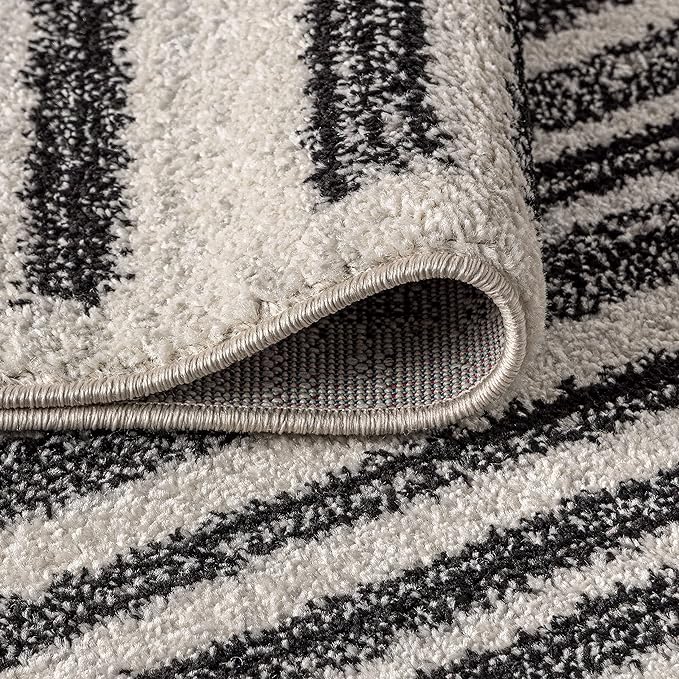 JONATHAN Y Khalil Modern Berber Stripe Cream/Black Indoor Area Rug, 8x10, Contemporary, Bohemian, Easy-Cleaning for Living Room, Bedroom, Kitchen, Pet Friendly, Non-Shedding (MOH207A-8)