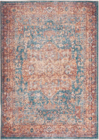 GLN Rugs Traditional Collection - Machine Washable Area Rug, Traditional Washable, Non Slip, Low Pile Chenille Rug, Living Room, Bedroom, Kitchen Rug (5' x 7' Terra/Green)