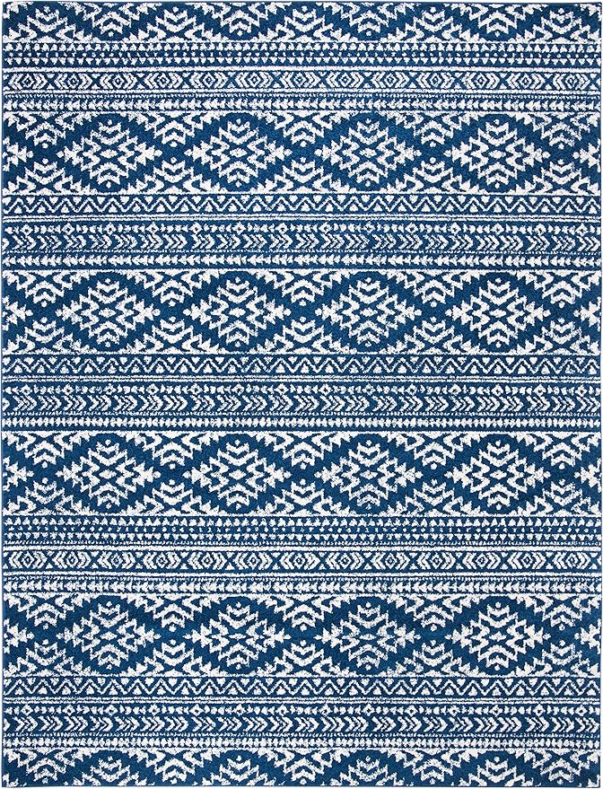 SAFAVIEH Area Rug 10x13 - Tulum Collection - Large - Navy & Ivory, Moroccan Boho Tribal Design, Non-Shedding & Easy to Clean, Ideal for Living Room, Bedroom, Dining Space (TUL272N)