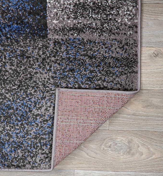 Rugshop Blue Modern Distressed Boxes Area Rug — Non-Shedding for Bedroom, Home Office and Entryway 3' x 5'