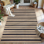 Tangsoo Stripe Easy Jute Rug,Ultra Thin 3x5 Washable Area Rug for Bedroom,Non-Slip Black Indoor Outdoor Rug Modern Farmhouse Low Pile Carpet for Patio Backyard Entryway