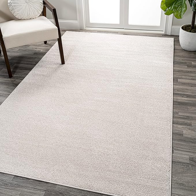 Eyely UES100D-8 Supersoft Haze Solid Low-Pile Indoor Area Rug Casual;Contemporary;Solid;Traditional, Bedroom, Kitchen, Living Room, Easy-Cleaning, Non-Shedding, 8 X 10, Ivory