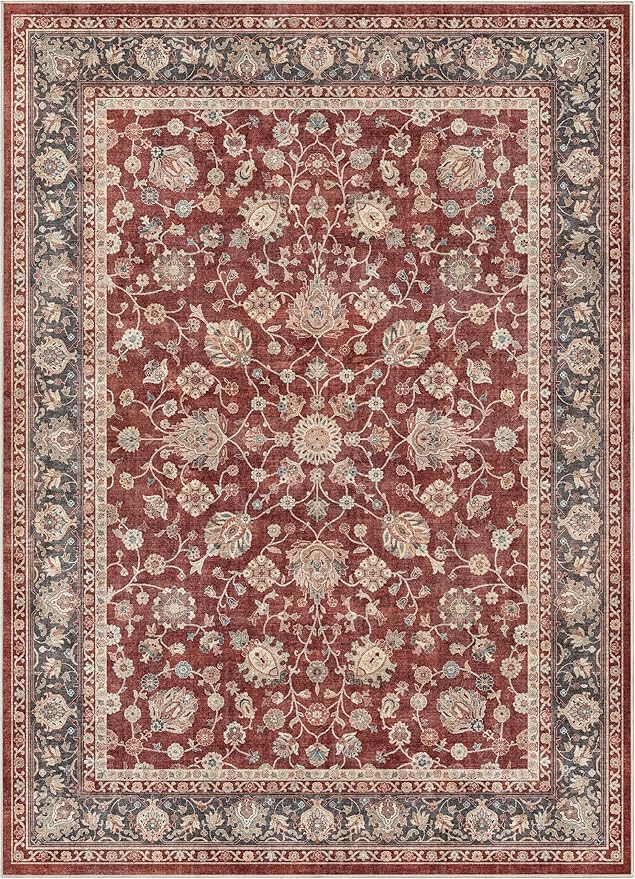 Well Woven Asha Rome Red 6' x 9' Area Rug - Oriental Floral Pattern, Easy Clean, Floor-Friendly Backing - for Living Room, Bedroom, and Dining Room