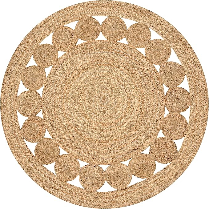 Savi Home Hand Woven Jute Braided Dot Rug, 6' Round - Natural, Reversible Area Rugs for Living Room, Farmhouse, Kitchen, Handcrafted 6 Feet Round Area Rugs - Natural