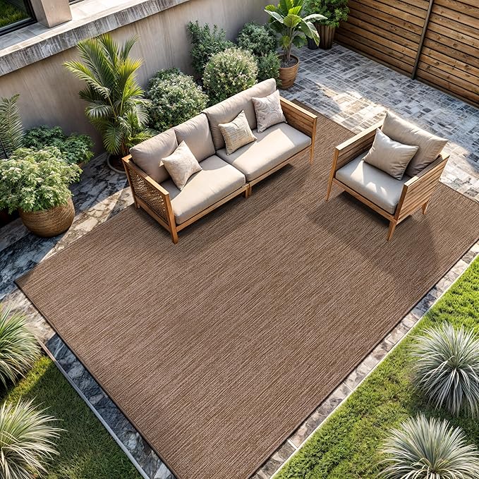 CAMILSON Outdoor Rug 5x7 Modern Area Rugs for Indoor and Outdoor Patios and Porches - Waterproof, Washable, Non-Shedding, Easy-to-Clean Outside Carpet (5 x 7, Solid - Jute)