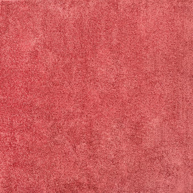 Eyely UES100E-7SQ Haze Solid Low-Pile Red 7' Square Area Rug, Pet Friendly, Stain Resistant, Easy Cleaning, for Bedroom, Living Room, Kitchen