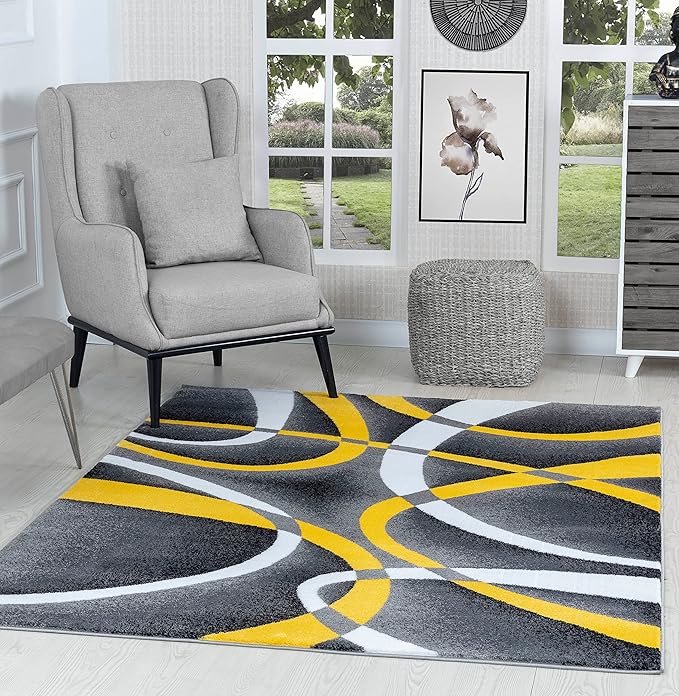 GLORY RUGS Area Rug Modern 5x7 Yellow Soft Contemporary Floor Carpet for Indoor Living Dining Room and Bedroom Area