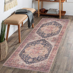 GLN Rugs Traditional Collection - Machine Washable Area Rug, Traditional Washable, Non Slip, Low Pile Chenille Rug, Living Room, Bedroom, Kitchen Rug (2'6" x 7' Black/Terra)