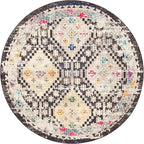 SAFAVIEH Madison Collection Area Rug - 6'7" Round, Black & Yellow, Boho Diamond Distressed Design, Non-Shedding & Easy Care, Ideal for High Traffic Areas in Living Room, Bedroom (MAD418Z)