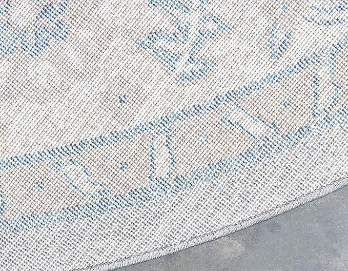 Unique Loom Salzburg Collection Classic Traditional Design Oriental Inspired Border Area Rug (5' 0 x 5' 0 Round, Gray/Beige)