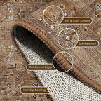 Washable Area Rug 9' x 12' Vintage Traditional Persian Mat - Foldable Distressed Non-Slip Machine Washable Carpet for Living Room Bedroom Kitchen Home Decor - Bronze and Ivory