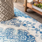 JONATHAN Y Boho Vintage Cream/Blue Indoor Area Rug, 3x5, Bohemian Flair Medallion, Floral Easy-Cleaning High Traffic for Living Room, Bedroom, Kitchen, Pet-Friendly, Non-Shedding (BMF106B-3)
