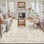 Light Brown Area Rug 6x9 Machine Washable Vintage Living Room Distressed Non Slip Carpet Traditional Indoor Bedroom Retro Floral Accent Throw Large Rug for Office Kitchen Dining Room