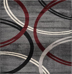 Rugshop Modern Wavy Circles Design Non-Shedding Square Rug, Carpet for Dining Room or Living Room, Red, 6'6" x 6'6"