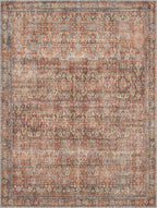 10x14 Area Rug Machine Washable Boho Rug for Living Room,Ultra-Thin Low Pile Carpet,Lightweight Indoor Printed Rug,Non Slip Floral Area Rug for Bedroom, Dining Room, Home Office,Terracotta/Indigo