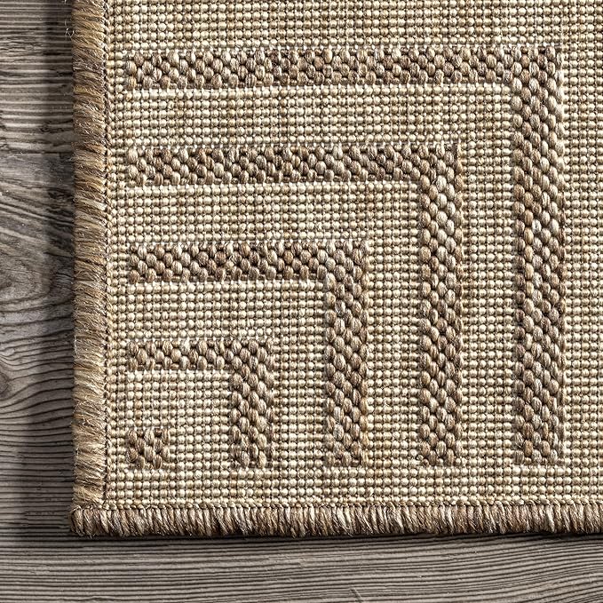 Nuloom Asha Light Brown/Ivory, 6'7" x 9', Casual, Striped Border, Soft and Cozy, High Traffic, Stain Resistant, Easy Clean, Durable Area Rug for Indoor/Outdoor Patio, Deck, Porch, Garden, Courtyard