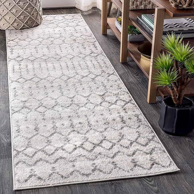 JONATHAN Y Boho Vintage Diamond Cream/Gray Runner Rug 2X14 ft, Moroccan Hype for Living Room, Bedroom, Kitchen, Office, Easy-Cleaning, High Traffic, Pet-Friendly, Non-Shedding (MOH101B-214)