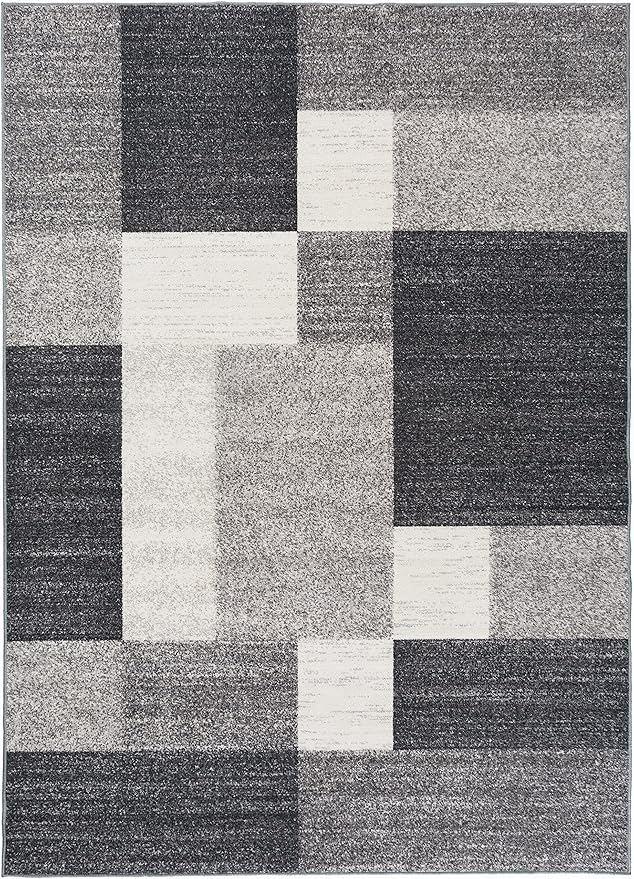 Rugshop Gray Modern Geometric Boxes Non-Slip Area Rug Non-Shedding for Living Room, Dining Room and Bedroom, 9' x 12'