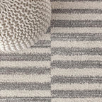 JONATHAN Y Lyla Offset Stripe Gray/Cream Indoor Area Rug, 5x8, Contemporary, Modern, Easy-Cleaning for Living Room, Bedroom, Kitchen, Pet Friendly, Non-Shedding (MOH204A-5)