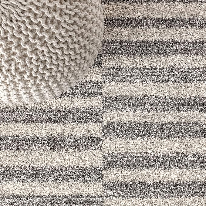 JONATHAN Y Lyla Offset Stripe Gray/Cream Indoor Area Rug, 3x5, Contemporary, Modern, Easy-Cleaning for Living Room, Bedroom, Kitchen, Pet Friendly, Non-Shedding (MOH204A-3)