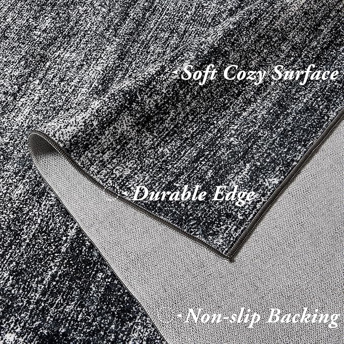 Black and White Rug for Living Room,Washable Abstract Modern Boho Dark 5x7 Area Rugs for Office