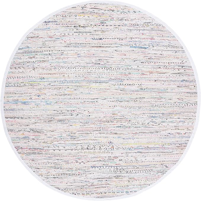 SAFAVIEH Rag Rug Collection 6' Round Ivory/Multi RAR121G Handmade Boho Stripe Cotton Area Rug