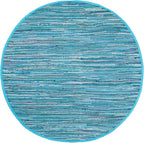 SAFAVIEH Rag Rug, Collection Area Rug - 3' Round, Blue & Multi, Handmade Boho Stripe Cotton, Ideal for High Traffic Areas in Living Room, Bedroom (RAR121B)