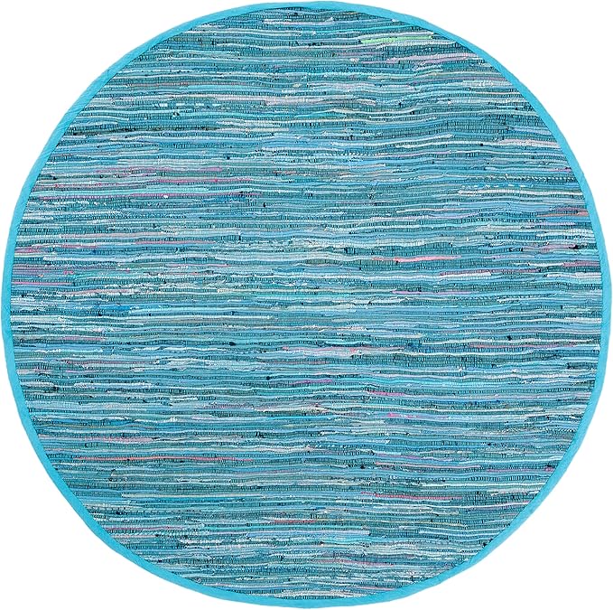 SAFAVIEH Rag Rug, Collection Area Rug - 3' Round, Blue & Multi, Handmade Boho Stripe Cotton, Ideal for High Traffic Areas in Living Room, Bedroom (RAR121B)