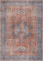 Bloom Rugs Washable 6' x 9' Rug - Terracotta/Blue Traditional Area Rug for Living Room, Bedroom, Dining Room, and Kitchen - Exact Size: 6' x 9'