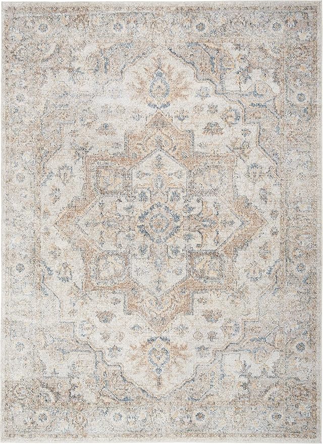 Nourison Home Astra Machine Washable Silver Grey 6'7" x 9' Area Rug - Easy Clean, Non Shedding, Bed Room, Living Room, Dining Room, Kitchen (7' x 9')