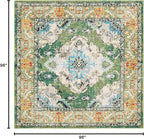 SAFAVIEH Monaco Collection Area Rug - 8' Square, Forest Green & Light Blue, Medallion Distressed Design, Non-Shedding & Easy Care, Ideal for High Traffic Areas in Living Room, Bedroom (MNC243F)