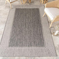 Nuloom Asha Grey/Ivory, 6'7" x 9', Casual, Striped Border, Soft and Cozy, High Traffic, Stain Resistant, Easy Clean, Durable Area Rug for Indoor/Outdoor Patio, Deck, Porch, Garden, Courtyard