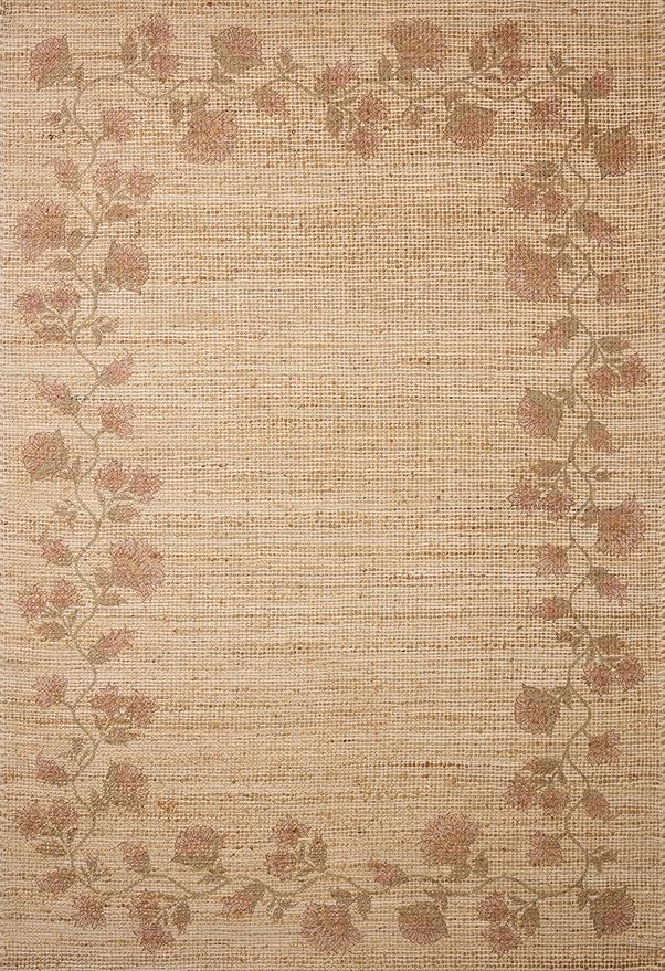 Loloi Chris Loves Julia Rue Collection RUE-05 Natural/Multi 9'-3" x 13' Area Rug Jute Neutral Floral Living Room Bedroom Rug