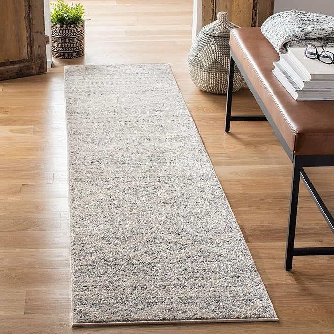 SAFAVIEH Tulum Collection Runner Rug - 2' x 13', Ivory & Grey, Moroccan Boho Tribal Design, Non-Shedding & Easy to Clean, Ideal for Living Room, Hallway, Foyer, Bedroom (TUL272A)