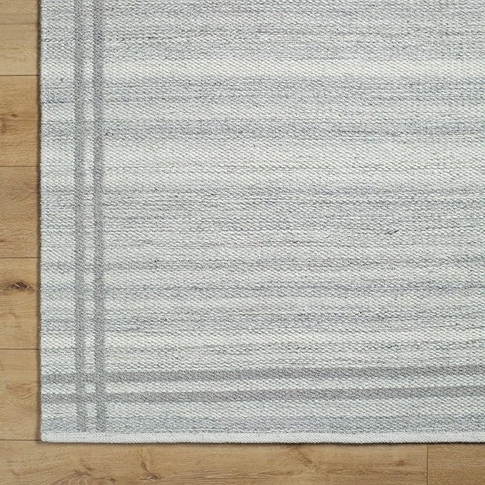 Mark&Day Wool Rugs, 2x8 Janmichael Solid and Border Gray Runner Area Rug, Grey Ivory Carpet for Hallway, Kitchen, Bedroom or Living Room (2'6" x 8' Runner)