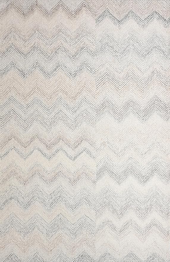 Modern Herringbone Chevron Collection Handcrafted Wool Area Rug - Durable, Zigzag Pattern, for High Traffic, Contemporary Design for Living Room, Bedroom, Dining Room Decor (Ivory-Multi, 8' x 8')