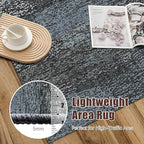 RUGSURE Washable Area Rug - 1/6 Thick - Stain & Water Resistant Non-Slip - Resistant Rug for Living Room, Bedroom, Nursery, Pet & Child Friendly, Vintage Charm Area Rugs (Darkgrey+Bule, 2'6'' x 8')