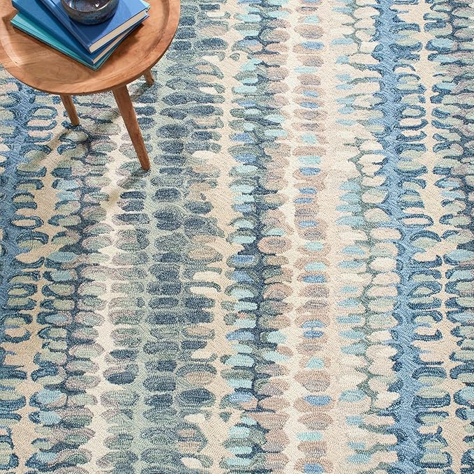 Dash and Albert Paint Chip Wool Area Rug - 2' x 3' Blue Graphic Hand Micro Hooked Accent Rug - Durable, High Traffic Areas Hallway, Living Room, Stairs