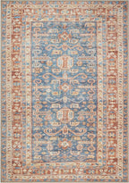 GLN Rugs Traditional Collection - Machine Washable Area Rug, Traditional Washable, Non Slip, Low Pile Chenille Rug, Living Room, Bedroom, Kitchen Rug (8' x 10' Terra/Slate Blue)