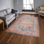 GLN Rugs Traditional Collection - Machine Washable Area Rug, Traditional Washable, Non Slip, Low Pile Chenille Rug, Living Room, Bedroom, Kitchen Rug (8' x 10' Terra/Green)
