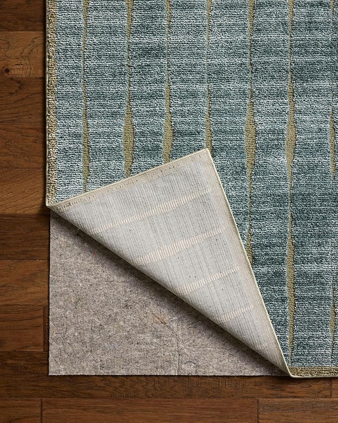 Loloi Chris Loves Julia Calvin Collection CLV-02 Ocean/Olive 2'-7" x 10'-0" Runner Rug Checkered Neutral Soft Living Room Bedroom Carpet