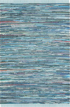SAFAVIEH Rag Rug Collection Area Rug - 5' x 8', Blue & Multi, Handmade Boho Stripe Cotton, Ideal for High Traffic Areas in Living Room, Bedroom (RAR121B)