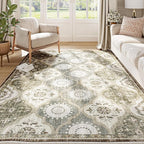 EnHomee Washable Area Rugs 4x6, Soft Area Rug for Living Room Bedroom, Boho Non Slip Low Pile Stain Resistant Washable Rug Large Carpet for Dining Room,Easy to Clean Living Room Rug, Green