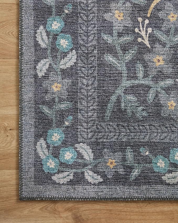 Loloi Rifle Paper Co. Maison Collection MAO-01 Nightingale Black 3'-0" x 3'-0" Round, .19" Pile Height, Accent Rug