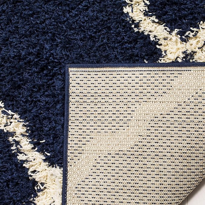 SAFAVIEH Dallas Shag Collection Area Rug - 10' Square, Navy & Ivory, Trellis Design, Non-Shedding & Easy Care, 1.5-inch Thick Ideal for High Traffic Areas in Living Room, Bedroom (SGD257N)