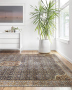 Loloi Layla Collection LAY-09 Cobalt Blue/Spice 9'-0" x 12'-0" .13" Thick Area Rug, Soft, Durable, Vintage Inspired, Distressed, Low Pile, Non-Shedding, Easy Clean, Printed, Living Room Rug