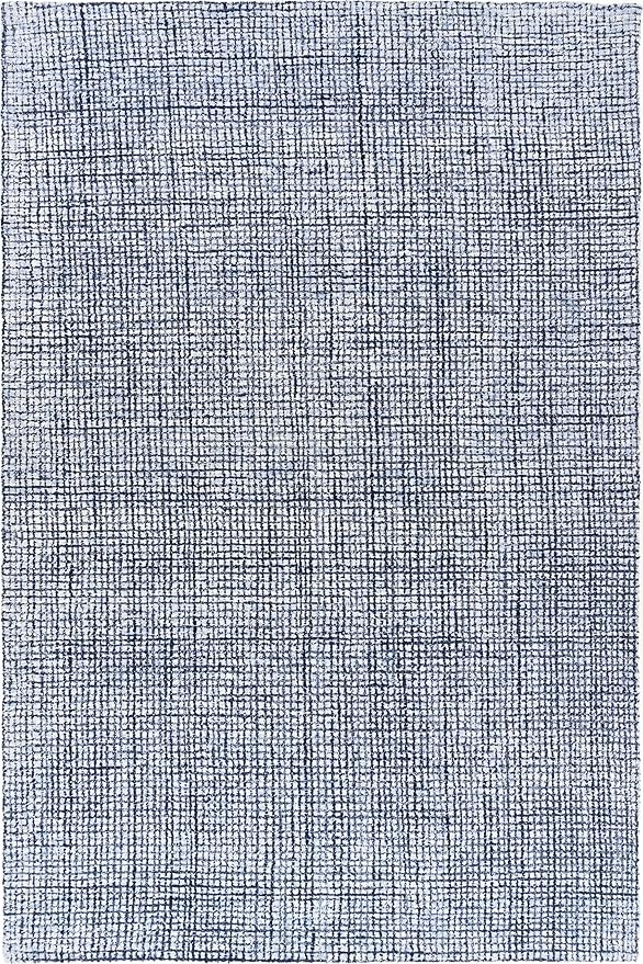 Hand-Tufted 100% Wool Pile Area Rug – Geometric Textured Grid Check Pattern – Thick and Durable Floor Carpet for Bedroom, Living Room, Kids Room, and Dining Area (Navy Blue, 5' x 7')