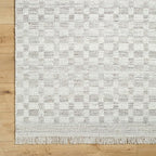 Mark&Day Wool Rugs, 9x12 Clinten Solid and Border Light Gray Checkered Rug, Grey Ivory Carpet for Living Room, Bedroom or Kitchen (8'10" x 12')